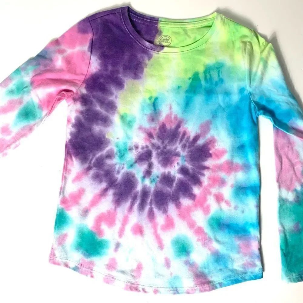 Children’s Handmade Tie Dye Spiral Hippie Boho Woodstock Long Sleeve T Size 7-8